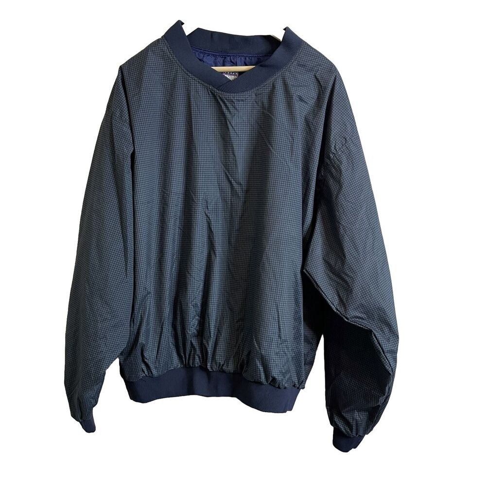 Highlander Men's Windshirt Golf Jacket Large Check Blue Pullover Windbreaker
